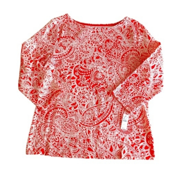 NWT Talbots Cotton Bateau Neck Tee - Paisley Scroll, Size L - Picture 3 of 16